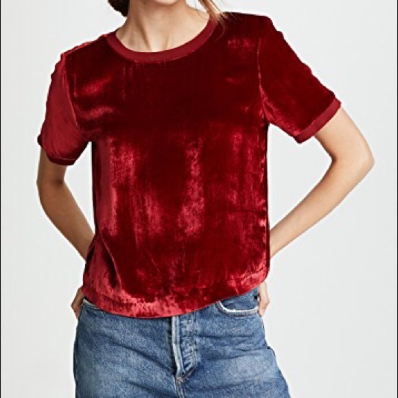 Alice + Olivia Piera Rib-Trim Short Velvet Tee - Picture 3 of 5